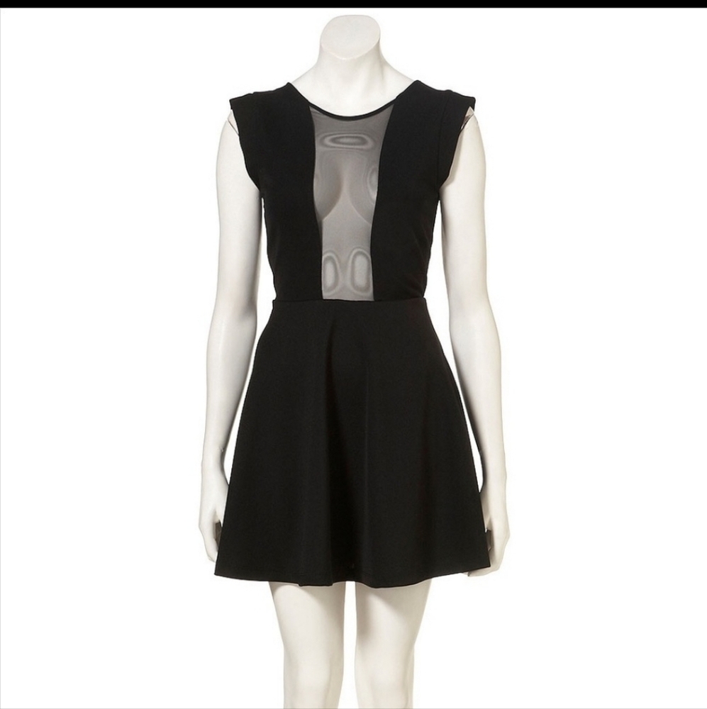 Black Mesh Panel Skater Dress
